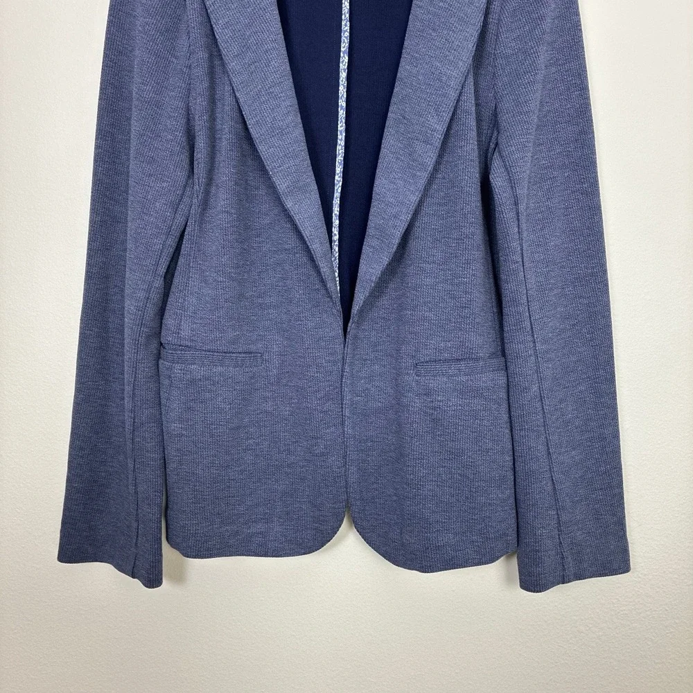 Skies Are Blue Ribbed Knit Blazer Open Front Jacket Women's L Preppy Minimalist